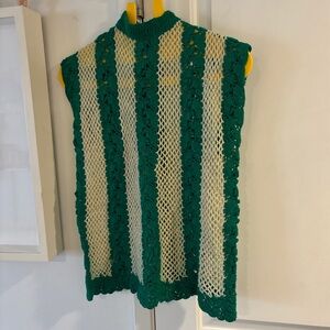 Green and Cream Crochet Sleeveless Top